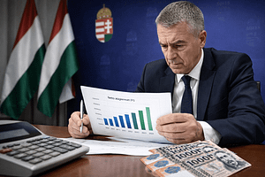 Grafikonos kimutatást tartalmazó dokumentumot elemző szakember irodai környezetben.